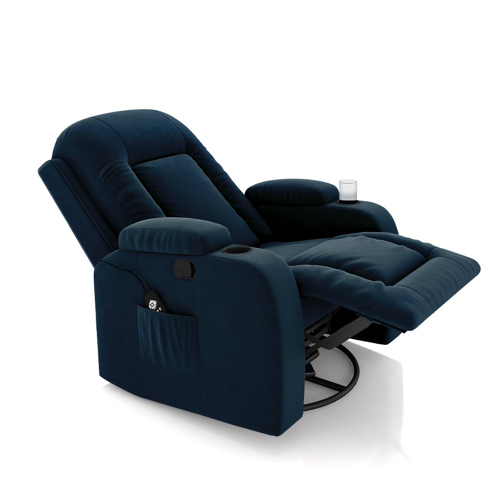 Poltrona do Papai Reclinável Giratória e Balanço Sala de Cinema Crihs com Massagem e Aquecimento Veludo Azul G23 - Gran Belo - 7