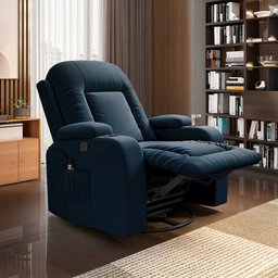 Poltrona do Papai Reclinável Giratória e Balanço Sala de Cinema Crihs com Massagem e Aquecimento Veludo Azul G23 - Gran Belo - 1