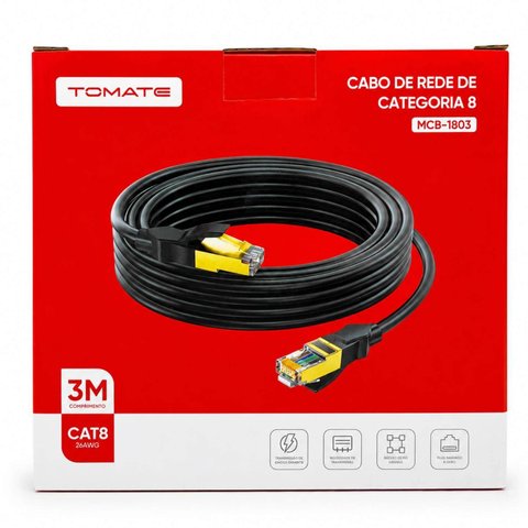 Cabo de Rede CAT8 RJ45 3 Metros 40GBPS Alta Velocidade