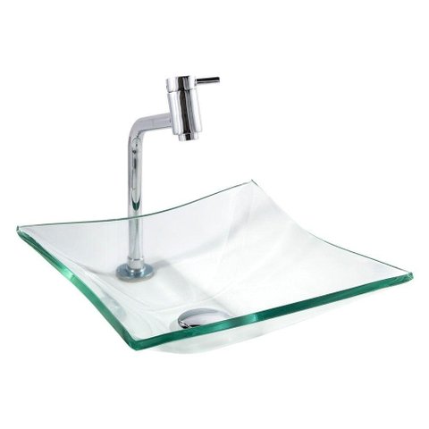 Cuba Incolor De Vidro Cq30Cm +Torneira Link +Válvula Click