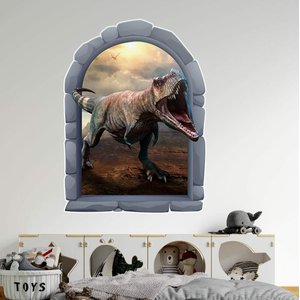 Adesivo de Parede Janela Falsa Dinossauro T-Rex-Gigante 117x85cm