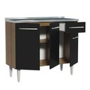 Ver imagem 4 de Balcão Gabinete com Pia Armário de Cozinha 3 Portas e 1 Gaveta 105cm Rustic/Preto Emilly Madesa