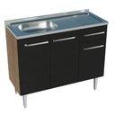 Ver imagem 1 de Balcão Gabinete com Pia Armário de Cozinha 3 Portas e 1 Gaveta 105cm Rustic/Preto Emilly Madesa