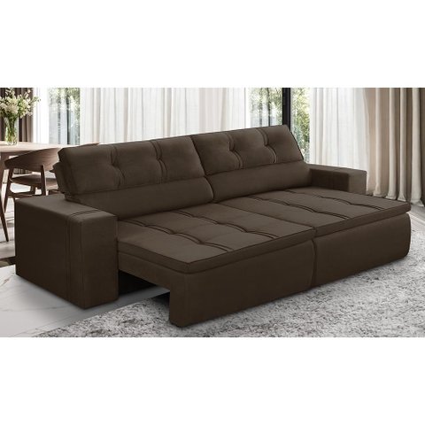 Sofá Retrátil e Reclinável 3 Lugares 2,10m com Molas Stella Suede Adonai Estofados