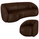 Ver imagem 1 de Kit Sofá 4 Lugares Eron 318cm com Poltrona Giratória Angelina M03 Couríssimo Marrom - Lyam Decor
