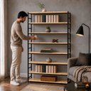 Ver imagem 3 de Estante Multiuso Organizador Livreiro Estilo Industrial 180x120 Preto Natural
