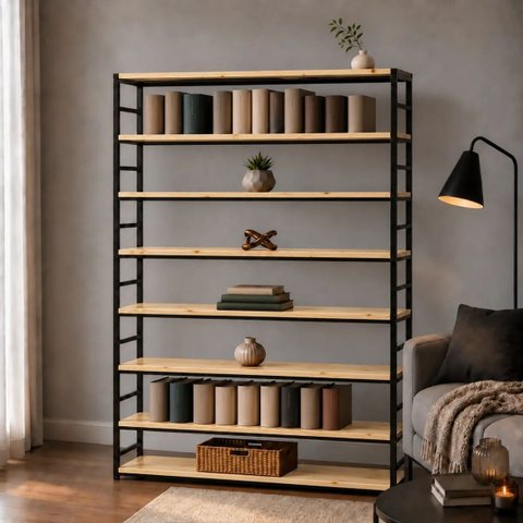 Estante Multiuso Organizador Livreiro Estilo Industrial 180x120 Preto Natural