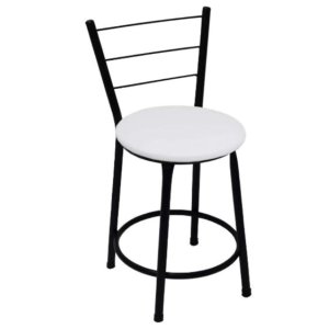 Banqueta Baixa Preta com Encosto para Cozinha Assento Branco