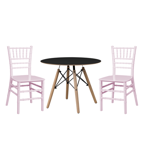 Conjunto Infantil Mesa Eames Preta 60cm com 2 Cadeiras Tiffany Rosa Polipropileno Brinquedoteca