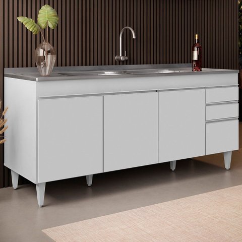 Balcão Gabinete Com Pia 180cm Dallas Branco - Lumil Lumil Móveis