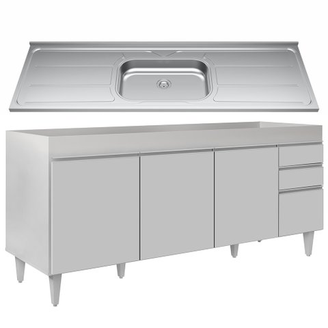 Balcão Gabinete Com Pia 180cm Dallas Branco - Lumil Lumil Móveis