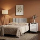 Ver imagem 2 de Kit Cabeceira Modular Autocolante + Painel Ripado em Mdf para Cama de Casal