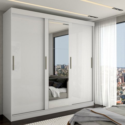 Guarda-roupa Casal Kate 3 Portas 2 Gavetas com Espelho Branco - Panorama Móveis