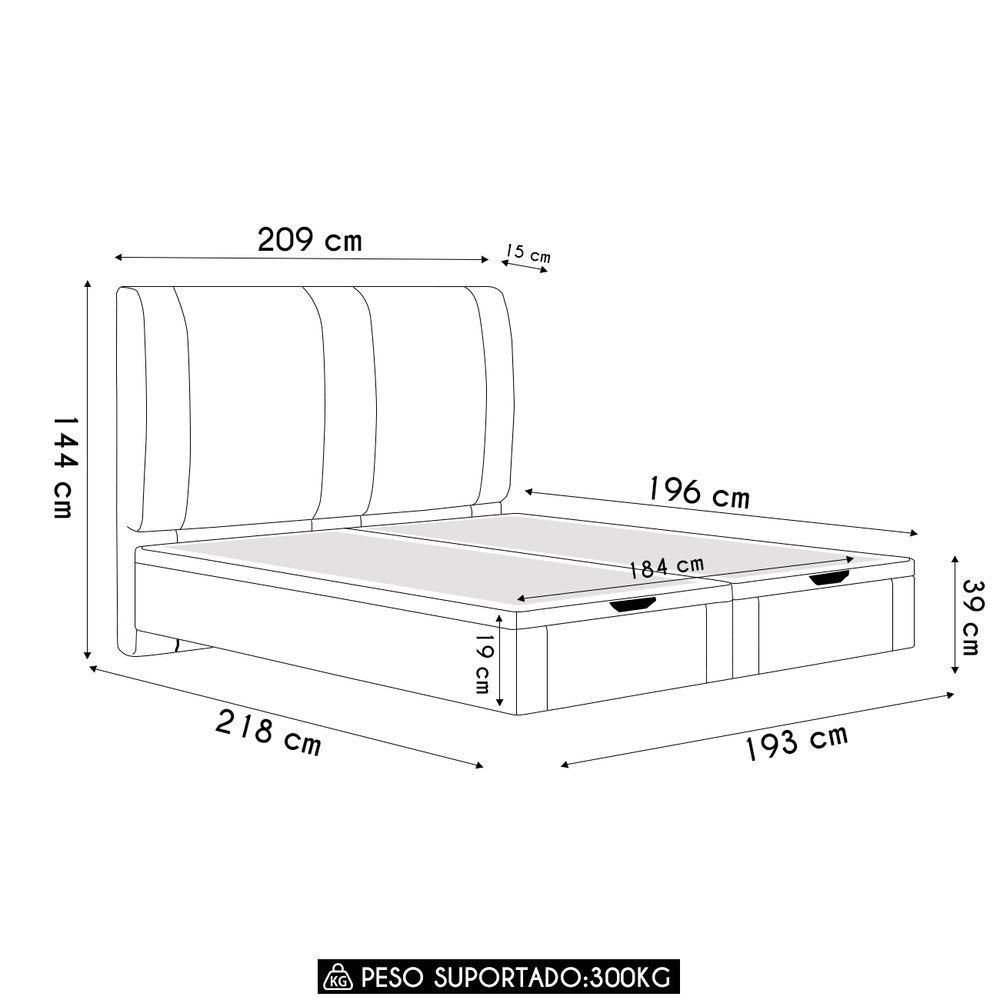 Cama King Flutuante Baú Cabeceira 195cm Fly S05 Linho Cinza - Mpozenato - 7