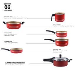 Jogo de Panela 6 Peças com Panela de Pressão 3l Vermelho - 2