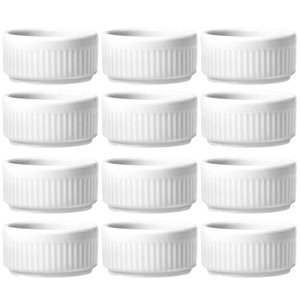 Jogo 12 Ramekins Molheiras de Porcelana 85ml Branco Canelado Pequeno Germer