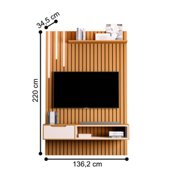 Rack e Painel Ripado com 1 Gaveta e Led Tsuru Nature Pérola - 2