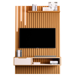 Rack e Painel Ripado com 1 Gaveta e Led Tsuru Nature Pérola - 1