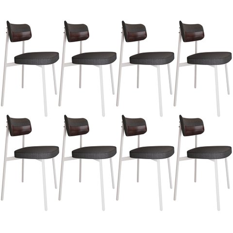 Kit 08 Cadeiras Estofada para Sala de Jantar Astrid Branco C01 Linho Preto Courino Café - Lyam Decor
