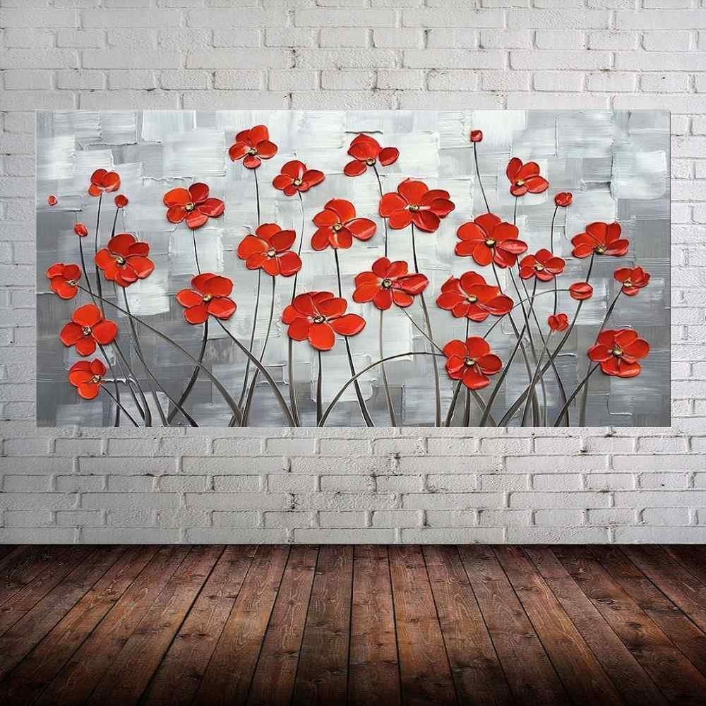 Quadro Pintura Tela Arvores e Flores Modernas Em Altos Relevos 2072: 70cm (A) x 140cm (L) - 1