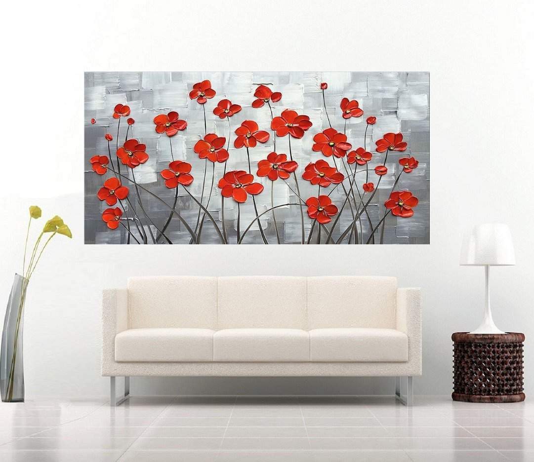 Quadro Pintura Tela Arvores e Flores Modernas Em Altos Relevos 2072: 70cm (A) x 140cm (L) - 3