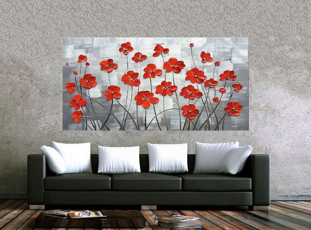 Quadro Pintura Tela Arvores e Flores Modernas Em Altos Relevos 2072: 70cm (A) x 140cm (L) - 2