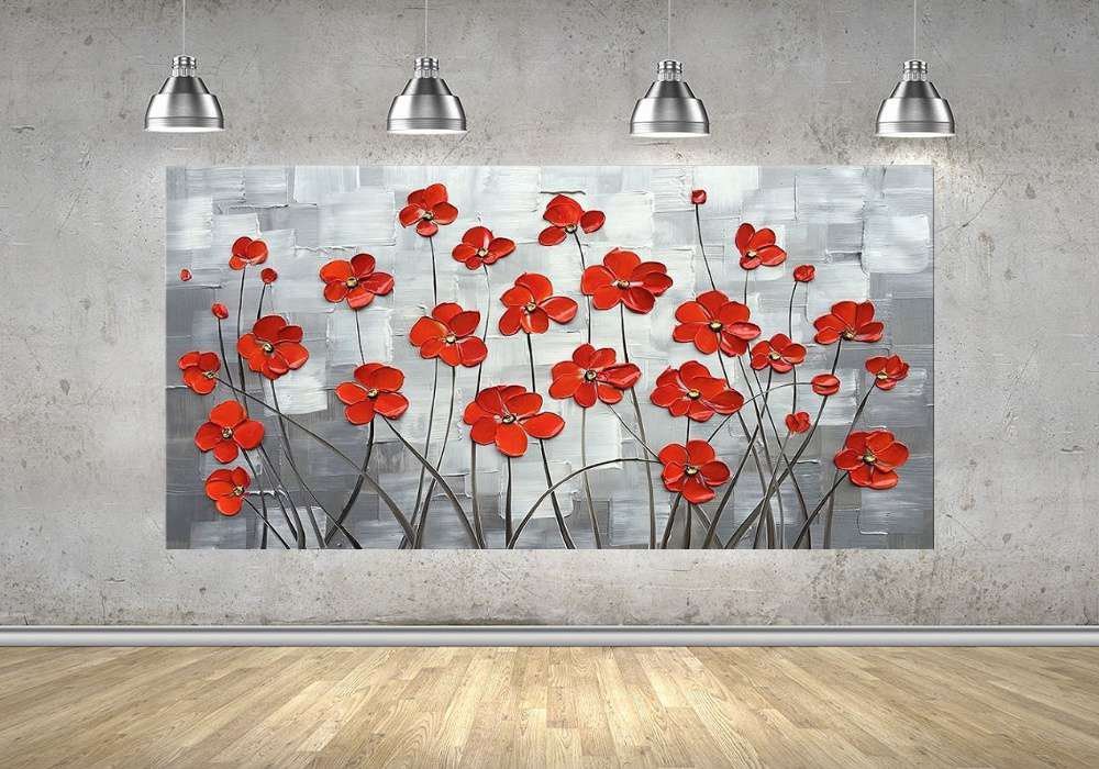 Quadro Pintura Tela Arvores e Flores Modernas Em Altos Relevos 2072: 70cm (A) x 140cm (L) - 4