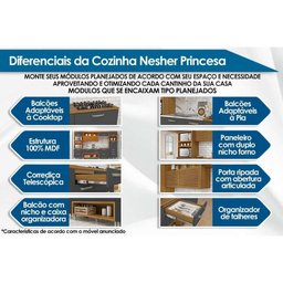 Cozinha Modulada Nesher Princesa 3 Peças (1aéreo+1balcão+1paneleiro) C6p63 Freijo/off White- - 2