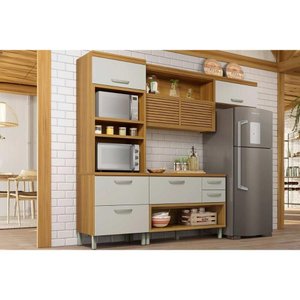 Cozinha Modulada Nesher Princesa 3 Peças (1aéreo+1balcão+1paneleiro) C6p63 Freijo/off White-