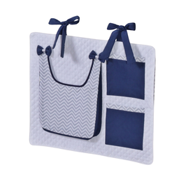 Porta Treco e Fralda Organizador Quarto de Bebê Menino Menina 1 Peça com Laço:chevron Azul Marinho - 1