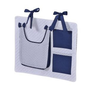 Porta Treco e Fralda Organizador Quarto de Bebê Menino Menina 1 Peça com Laço:chevron Azul Marinho