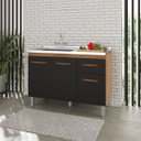Ver imagem 1 de Balcão de Cozinha Pia Anita 1,20m 3 Portas 1 Gaveta Cor:savana / Preto