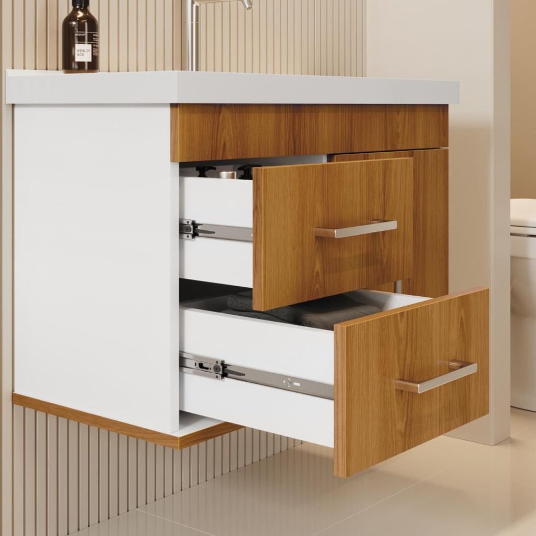 Ver imagem 3 de Kit Armario de Banheiro Mobi 63cm C/bancada Sintética Branca