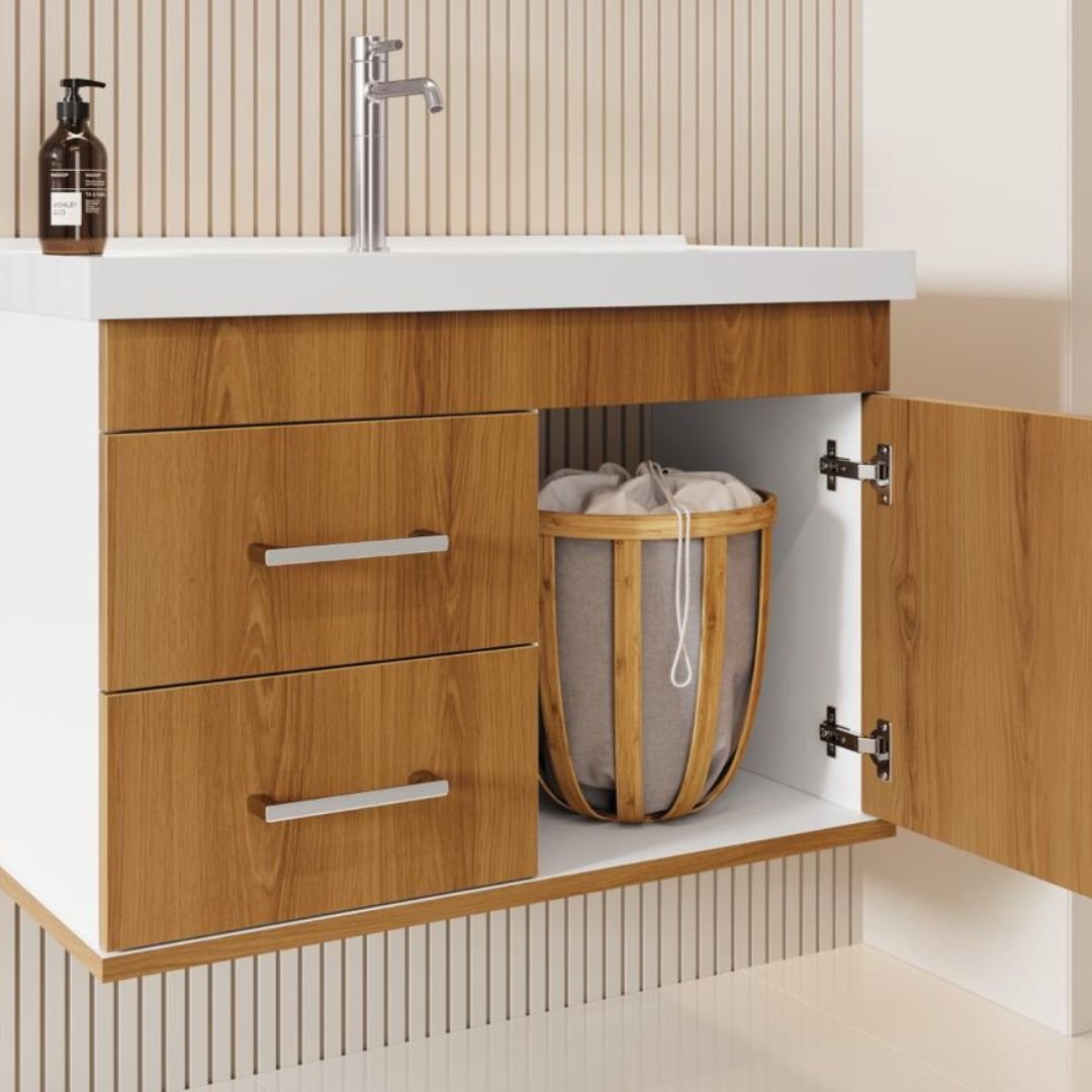 Ver imagem 4 de Kit Armario de Banheiro Mobi 63cm C/bancada Sintética Branca