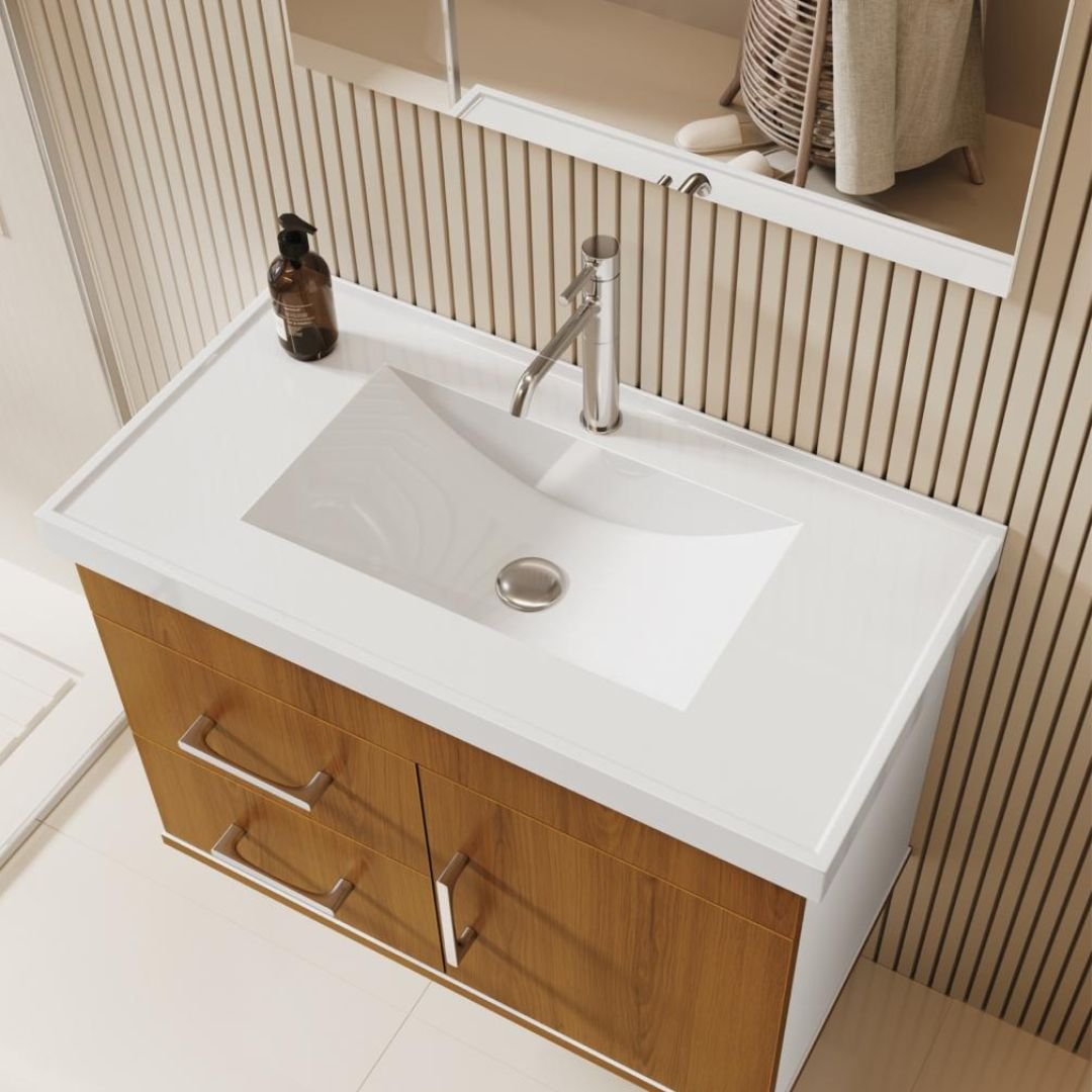 Ver imagem 2 de Kit Armario de Banheiro Mobi 63cm C/bancada Sintética Branca