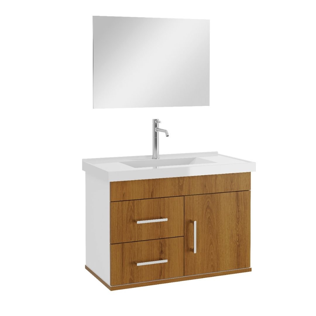 Ver imagem 5 de Kit Armario de Banheiro Mobi 63cm C/bancada Sintética Branca