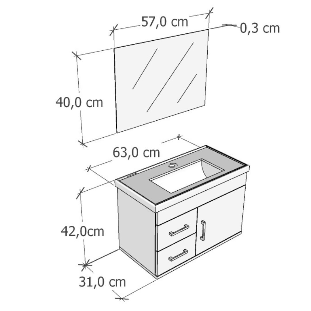 Kit Armario de Banheiro Mobi 63cm C/bancada Sintética Branca - 6