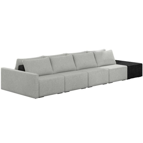 Sofá Ilha Modular para Sala 432cm com Puff Dublin K01 Linho Cinza e Sintético Preto - Lyam Decor