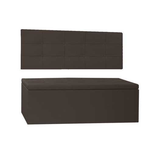 Kit Painel e Calçadeira Baú Queen 1,60m Roma Corano Marrom - Pallazio