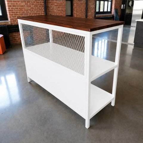 Bancada Ilha para Cozinha Design Industrial 1,60X50MT Tampo Marrom Pés Branco