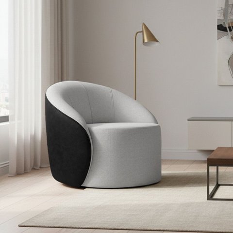 Poltrona Sala Orgânica Lua Fixa Sintético Pu Preto/linho Cinza D03 - D’Rossi