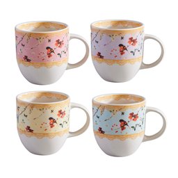 Conjunto 4 Canecas Chá Cerâmica 397ml Sussurro Pássaro - 1