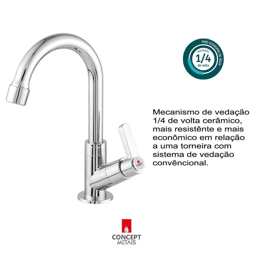 Torneira Lavatorio Lavabo Banheiro Abs 1/4 Volta Concept Metais 2190 - 3