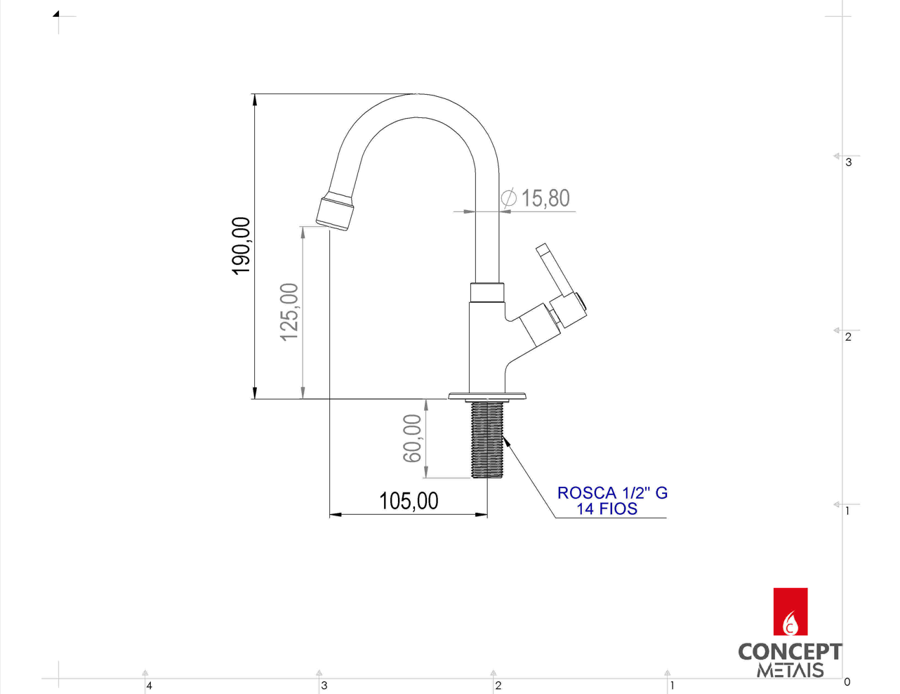 Torneira Lavatorio Lavabo Banheiro Abs 1/4 Volta Concept Metais 2190 - 4