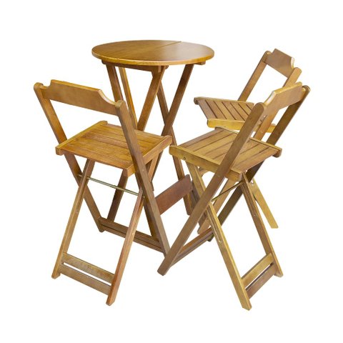 Conjunto de Mesa Bistrô de Madeira Dobrável com 3 Banquetas - Mel