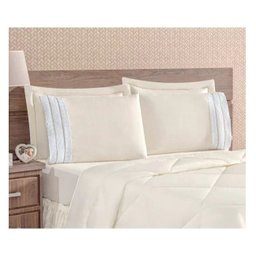 Kit Edredom Dupla Face C/ Jogo de Cama Cherry Casal 7pçs Palha - 3