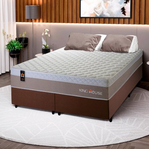 Conjunto Cama Box c/ Molas Ensacadas Sheffield Bege King 193x203x65