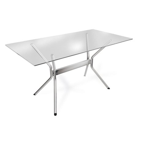 Mesa Loire Kappesberg Cromada com Tampo de Vidro Incolor 150cm