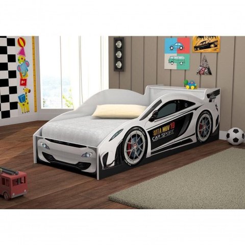 Cama Infantil Cama Carro com Baú Adesivada MDF Branco Casah