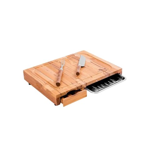 KIT CHURRASCO BARBECUE TABUA COM GARFO E FACA